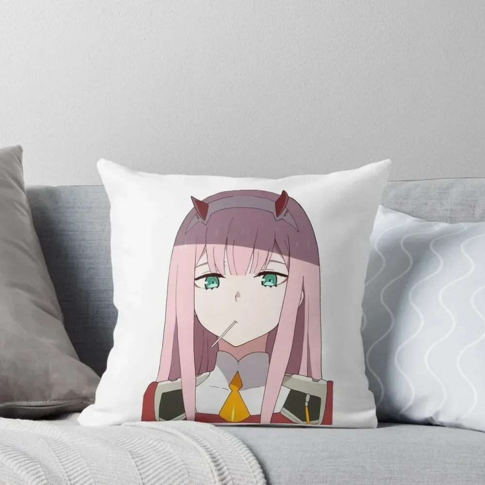 

Zero Two with a Lollipop Throw Pillow Pillow Case Christmas Pillows Aesthetic Sitting Cushion Plaid Sofa pillow