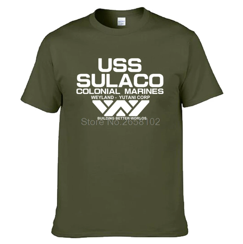 Fashion USCSS T-Shirt Alien USS Sulaco Colonial Marines Aliens Off World Short Sleeve Tshirt Men Cotton O Neck Tees