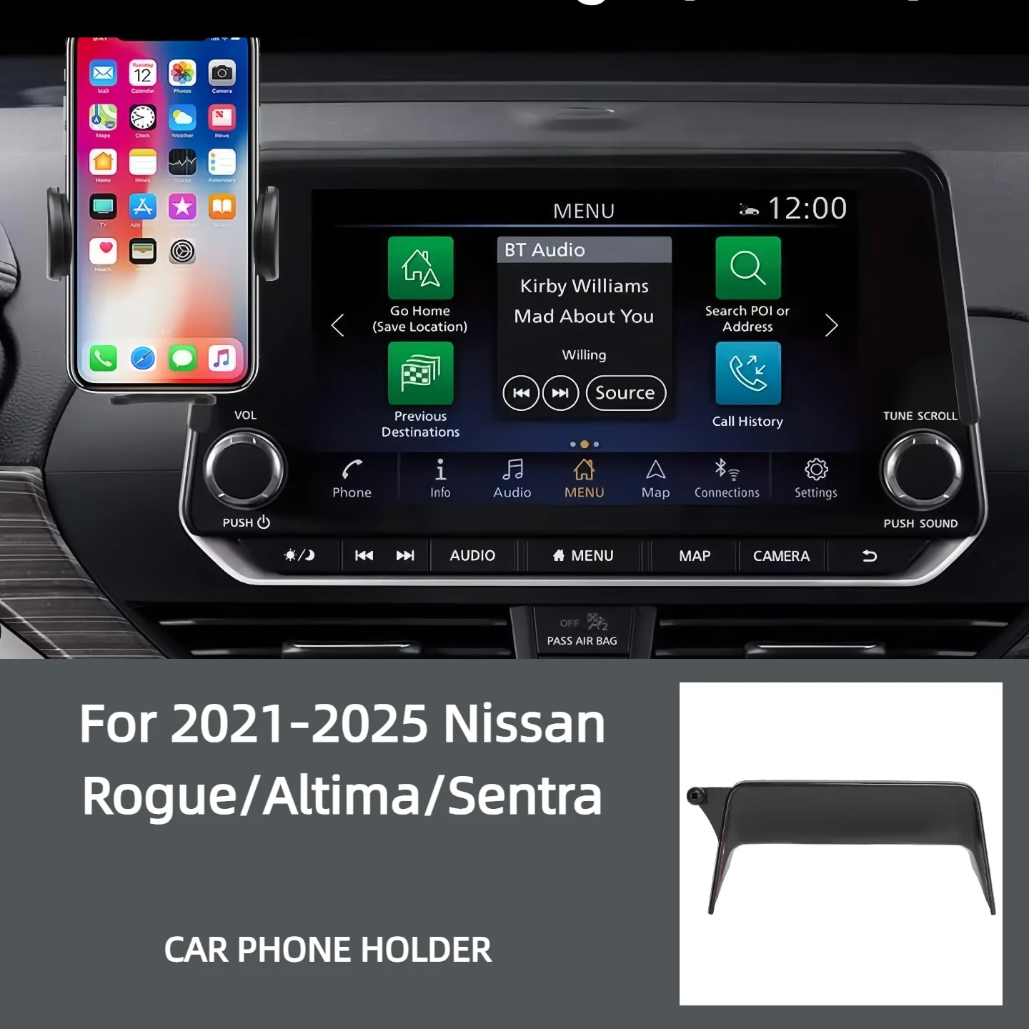 For 2021-2025 Nissan Rogue/Altima/Sentra Car Mobile Phone Stand Car Cradle Hands-free 360-degree Rotation
