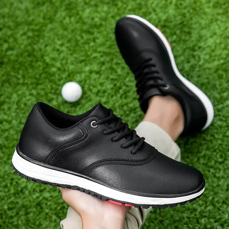 

Men Golf Shoes Professional Lightweight Outdoor Golf Trainers Athletic Sneaker Fashion Soft Walking Leather White Black Footwear