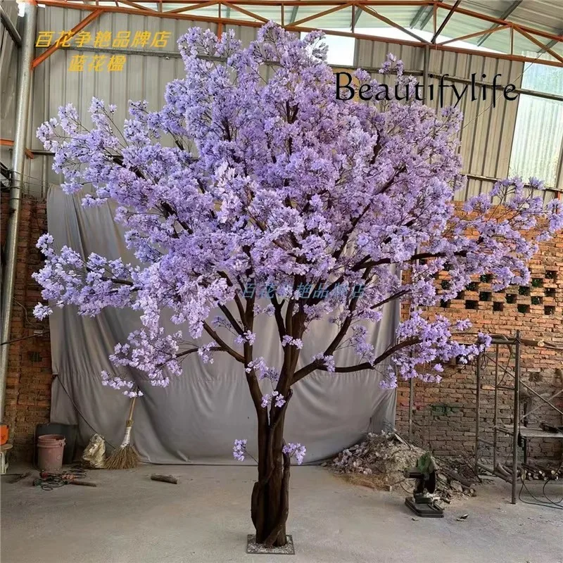 Simulation jacaranda large fake tree purple interior living room window landscaping decoration