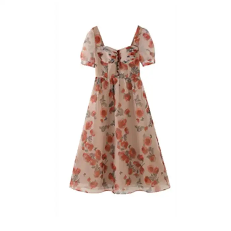 Tamanho extra grande Princ Sle estampa floral gola quadrada Dr Summer ort Sve Roupas femininas Street Faion Volumino...