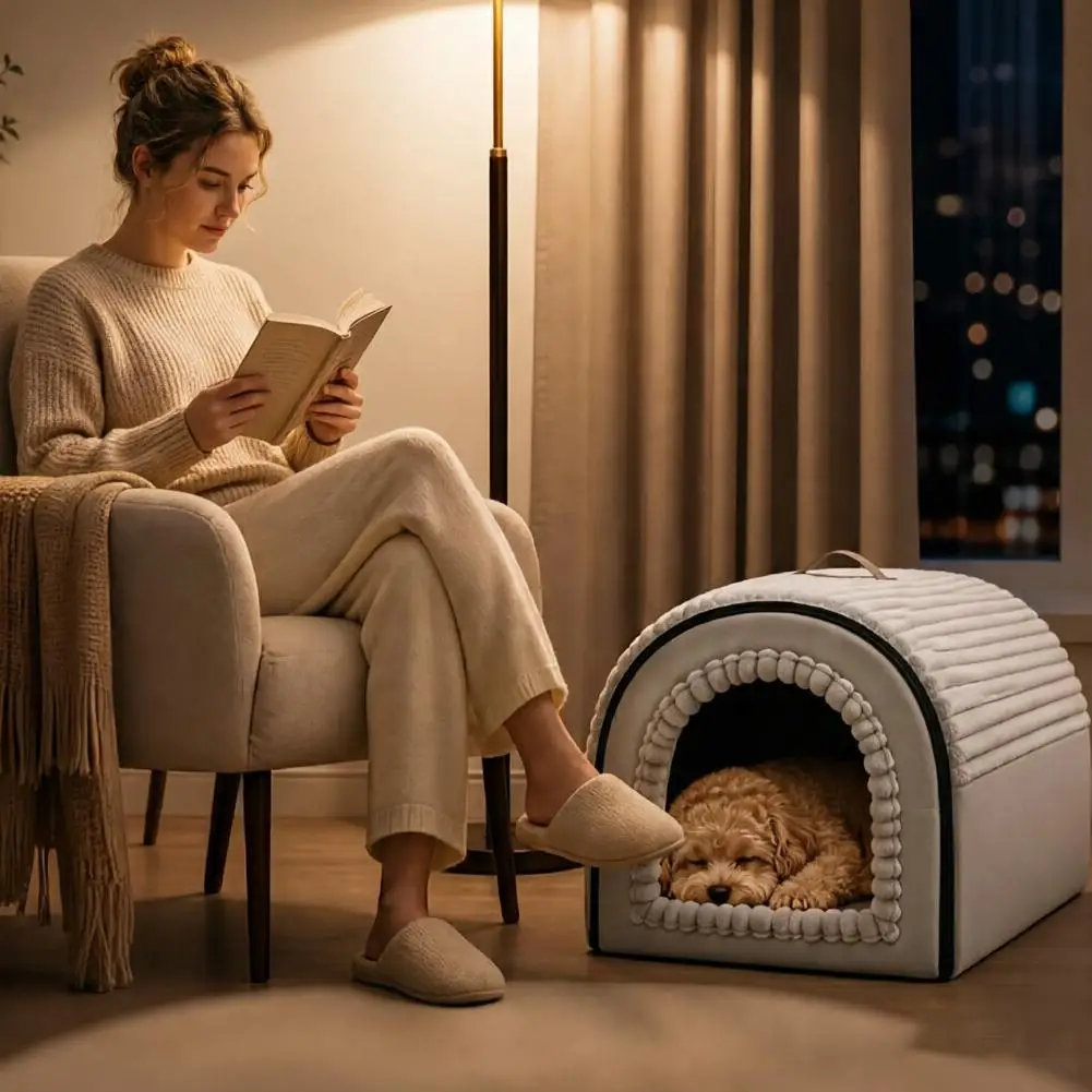 Winterwarmes Katzenbett, geschlossenes Höhlenhaus, weiches Plüsch-Kordel-Katzenbett, waschbares Indoor-Katzennest für kleine Hunde und Kätzchen – Detail 9