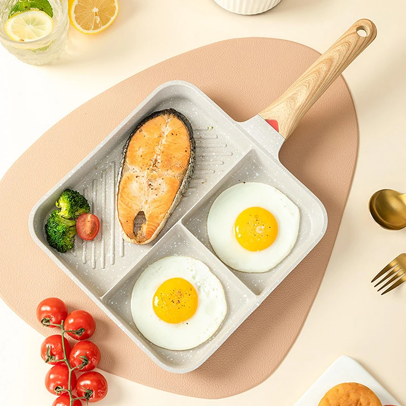 

Home Multifunctional 3-in-1 Steak Frying Pan Mcrib Compartmentalised Breakfast Pan Omelette Pan Non-stick Frying Pan