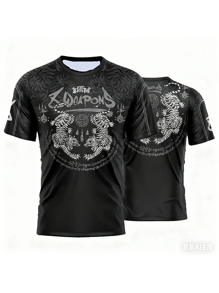 AliExpress NONE 2025 Men s Casual Short Sleeve Sports Top with Muay Thai Design Soft Breathable Crewneck T Shirt for Sports Running Cycling