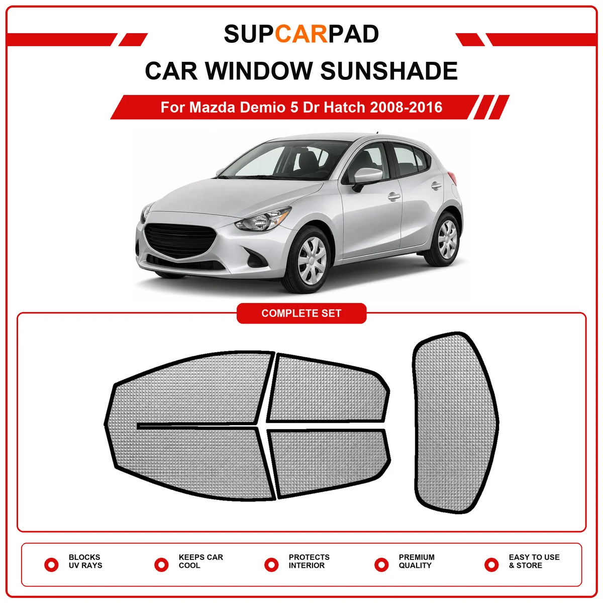 For Mazda Demio 5 Dr Hatch 2008-2016 Pre‑Cut Auto Window Sunshade Anti‑UV Car Sun Visor Protector