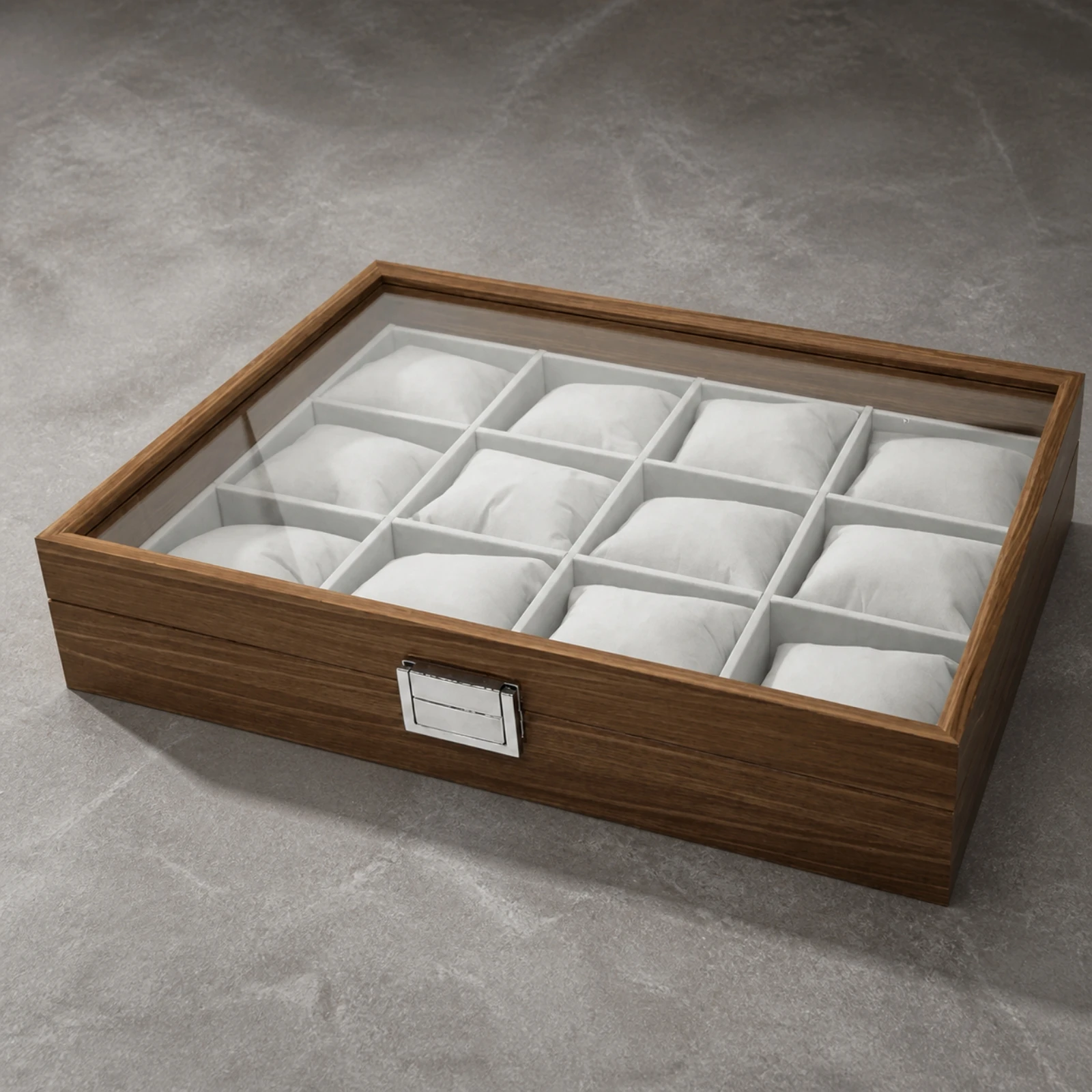 Velvet-Lined Watch Storage Case Walnut Finish Wristwatch Storage Box for Dressing Table, Bedroom