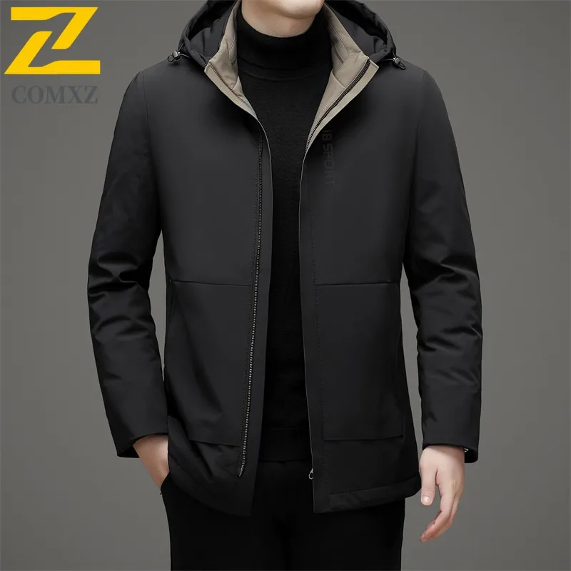 COMXZ Mens Puffer Coat Classic Hooded Commuting Office Warm Windproof Parka Daily Wear Style Cold Protection Autumn Winter Coat