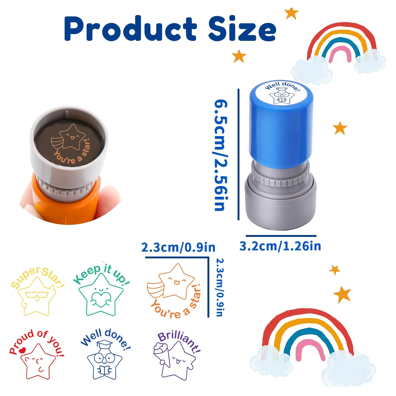6pcs cute star shaped inspirational rating stamps, suitable for classroom teaching and grade teachers to use