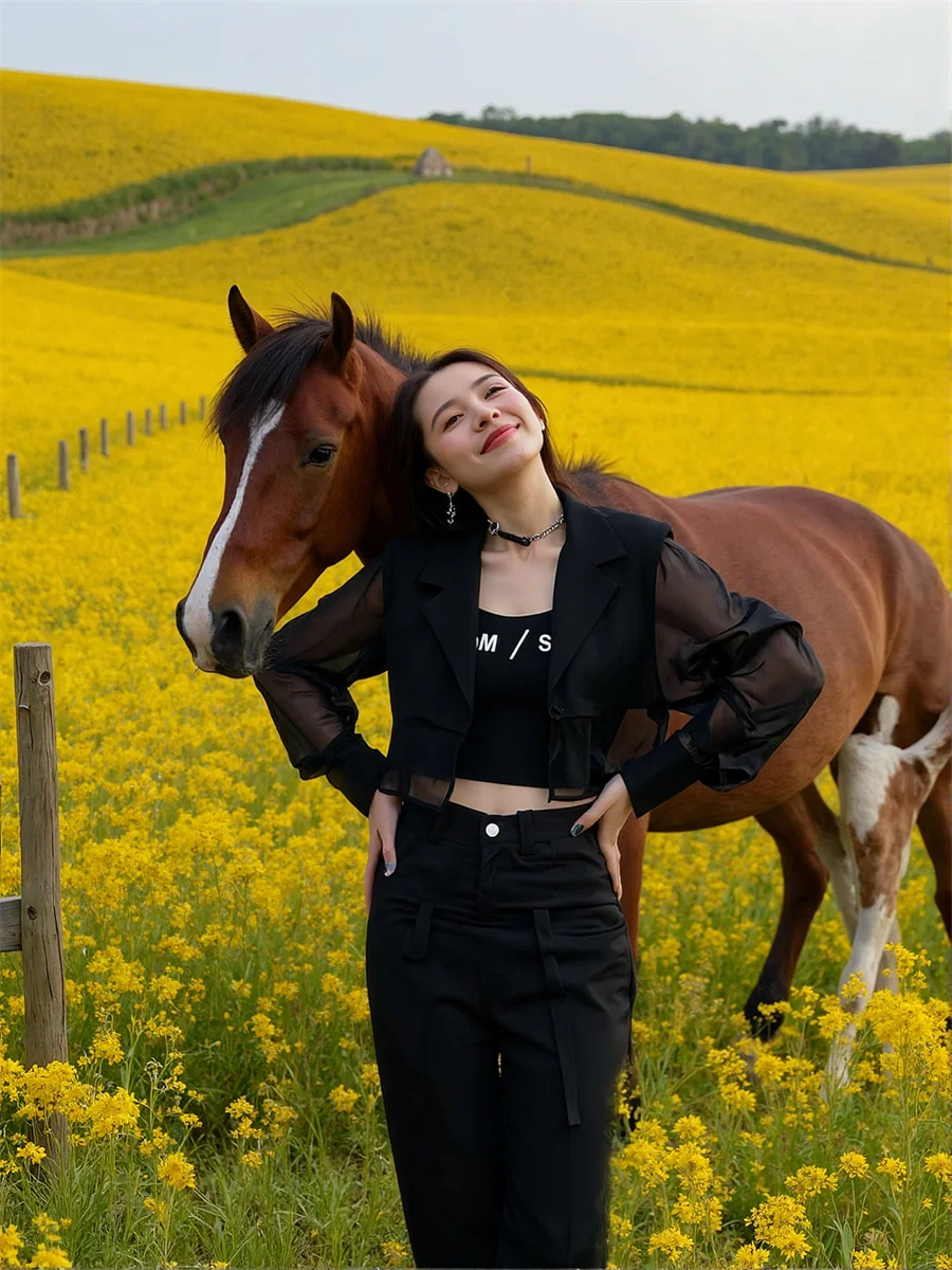 

Sun-proof Cropped See-through Back-Slit Blazers For Woman With Designs Clothes Women Turn-Down Mid-Length Covered Brown Cuff New