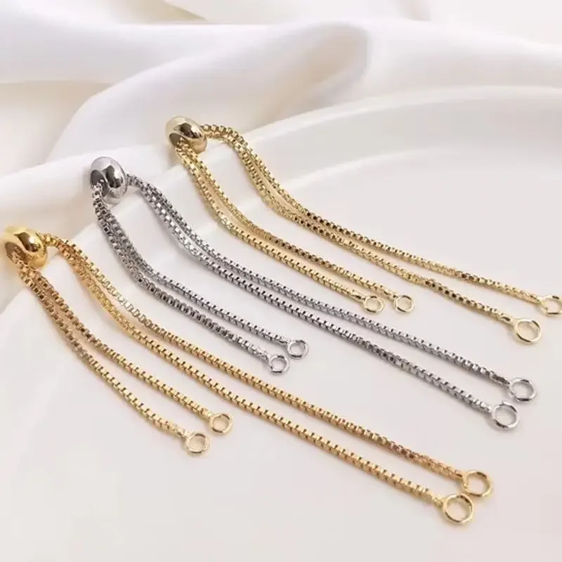 14K18K Gold Box Bracelet Korean Edition with Adjustable Silicone Beads DIY Double Suspension Extension Chain Jewelry Accessories