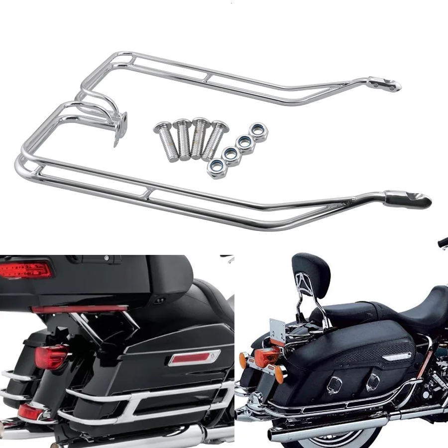 Chrome Motorcycle Twin Saddlebag Guard Rails Bracket chromed For Harley Touring Street Glide FLHX Road King FLHR FLHT 2009-2013