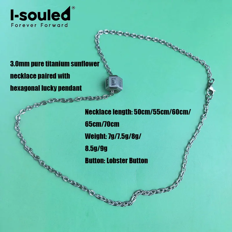 3.0mm pure titanium sunflower necklace paired with hexagonal lucky pendant, simple and fashionable