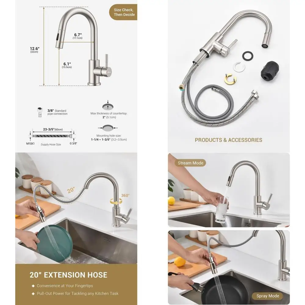 

Современный выдвижной кухонный смеситель из матового никеля с двойным режимом, нержавеющая сталь для использования на колесах и на открытом воздухе