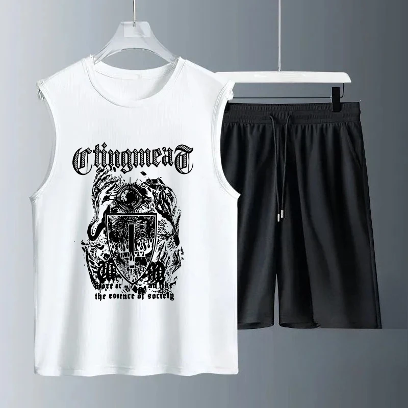 

Men's Tank Top Sets 2026 Summer Quick drying men's Tracksuit set running jogging suit Breathable oversize sports seaside beach