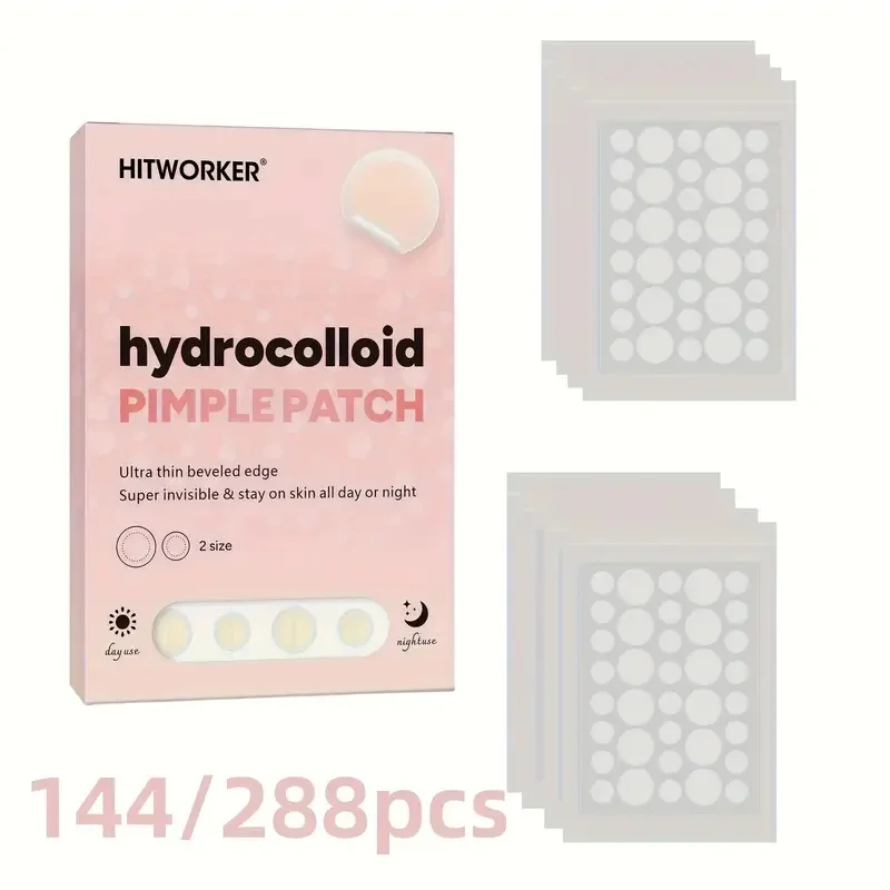 144/288 قطعة من رقع حب الشباب HITWORKER - مقاسين، مناسبة لجميع ألوان البشرة باللون البيج الفاتح للاستخدام الليلي والليلي