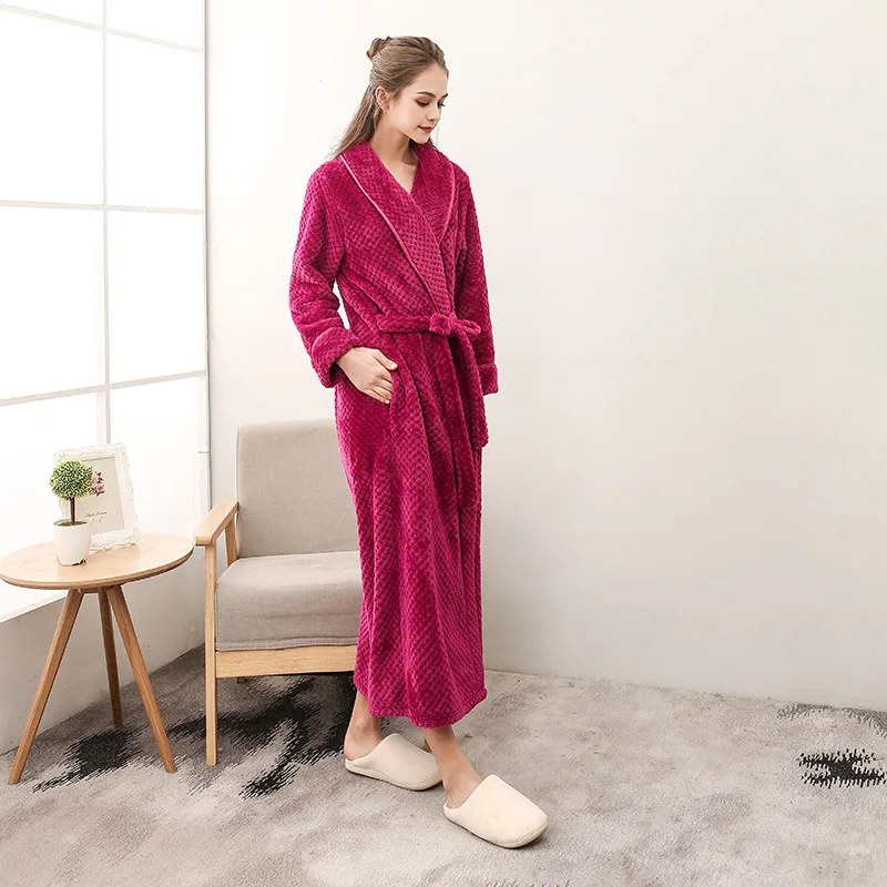 Couple Thick Large Bathrobe Lengthened White Pajamas Autumn and Winter New Season Home Plush Soft and Comfortable Couple Pajamas