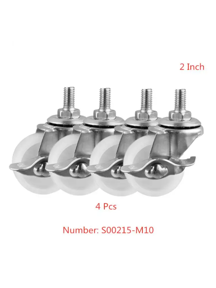 

4 Pcs/Lot 2 Inch Caster M10 Screw With Brake White Pp Steering Wheel Rack Pulley Pet Cage