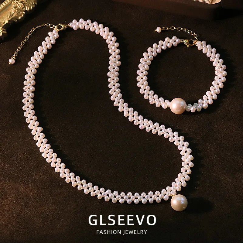 Design Natural Pearl Woven Necklace Bracelet Set A Luxurious And Unique Fashion Accessory That Complements Any Ou