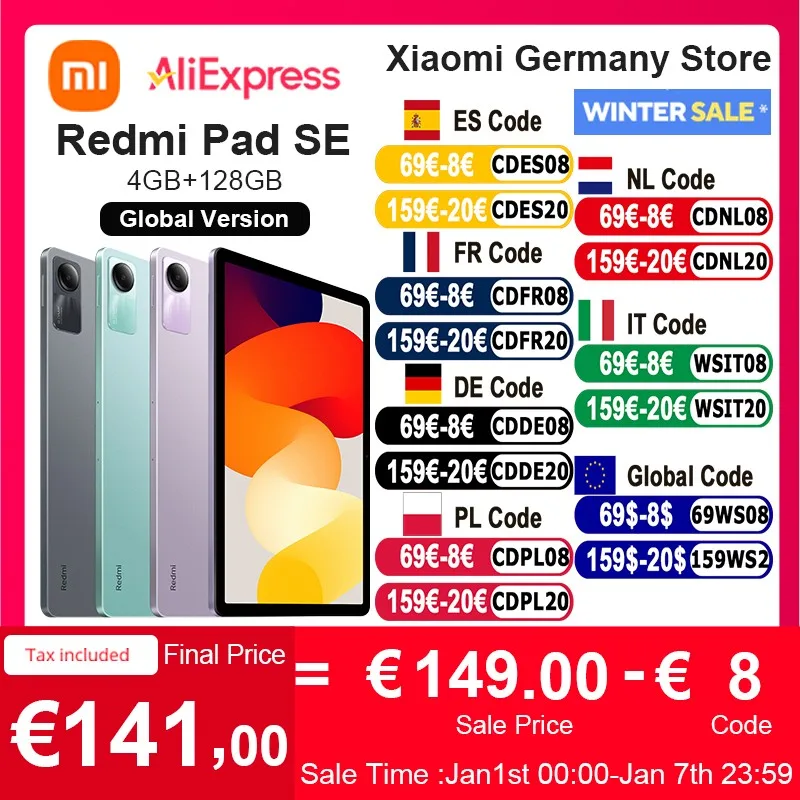 Xiaomi Redmi Pad SE 11 Global Version Mi Tablet 128/256GB Large Battery Snapdragon®680 Quadspeakers Dolby Atmos®11 