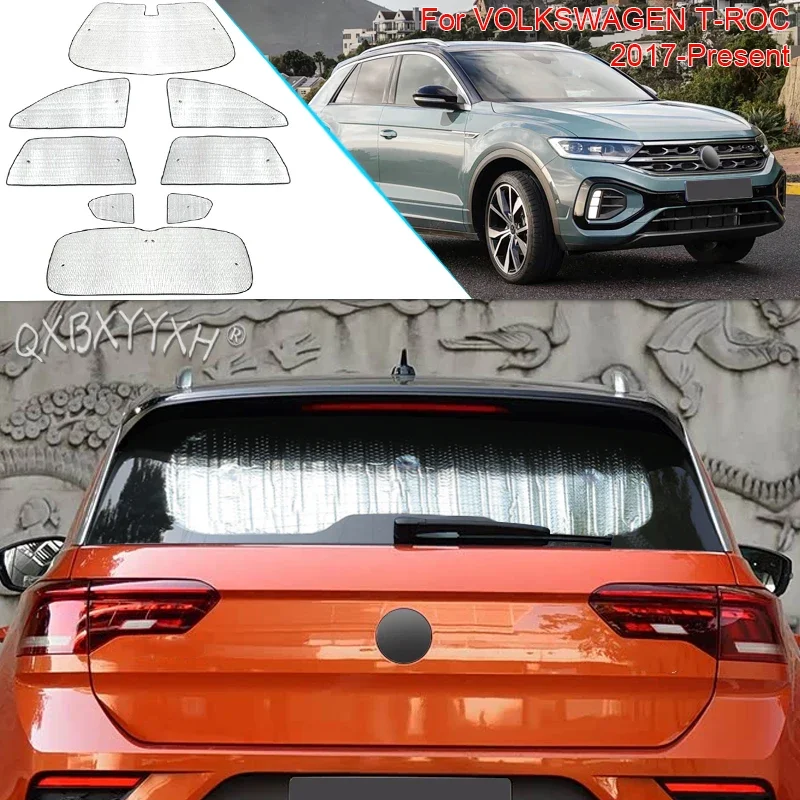 For Volkswagen T-ROC 2017-Present Car Sun Shade Aluminum Foil Foldable UV Heat Insulation Windshield Sunshades AutoProtect Cover