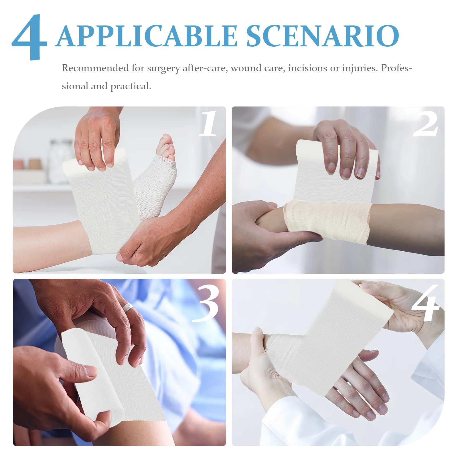 

6 Rolls White Multi-Use Wound Care Bandages Injury Dressing Wrap Breathable Elastic Medical Rolls For Arm Wrist Knee Ankle Elbow