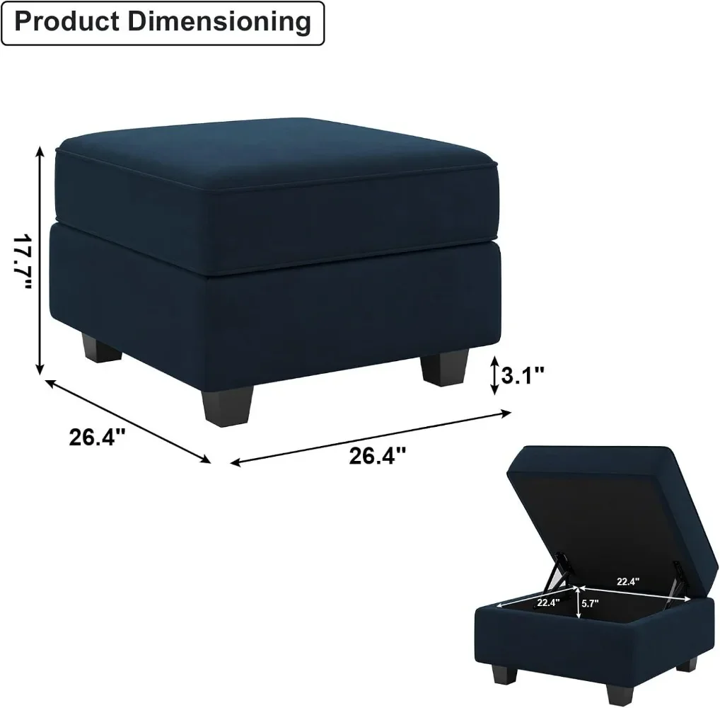 Ottoman Module for Modular Sectional Sofa Square Seat Cube Velvet Foot Stool Blue