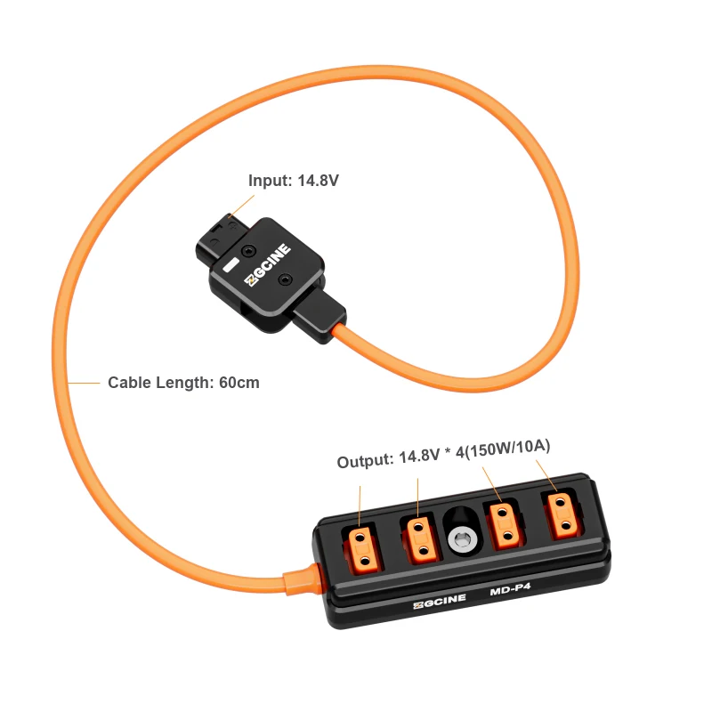 ZGCINE-MD-P4 ° 回転可能な180 ° dタップスプリッターケーブル、4つのメスポートへのdタップオスプラグ、Vマウントバッテリー用電源