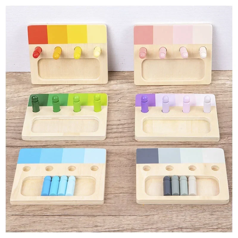 Wooden Montessori Toy Color Sense System Training Wood Insert Board 24 Color Children's Color Cognitive Matching Educational Toy