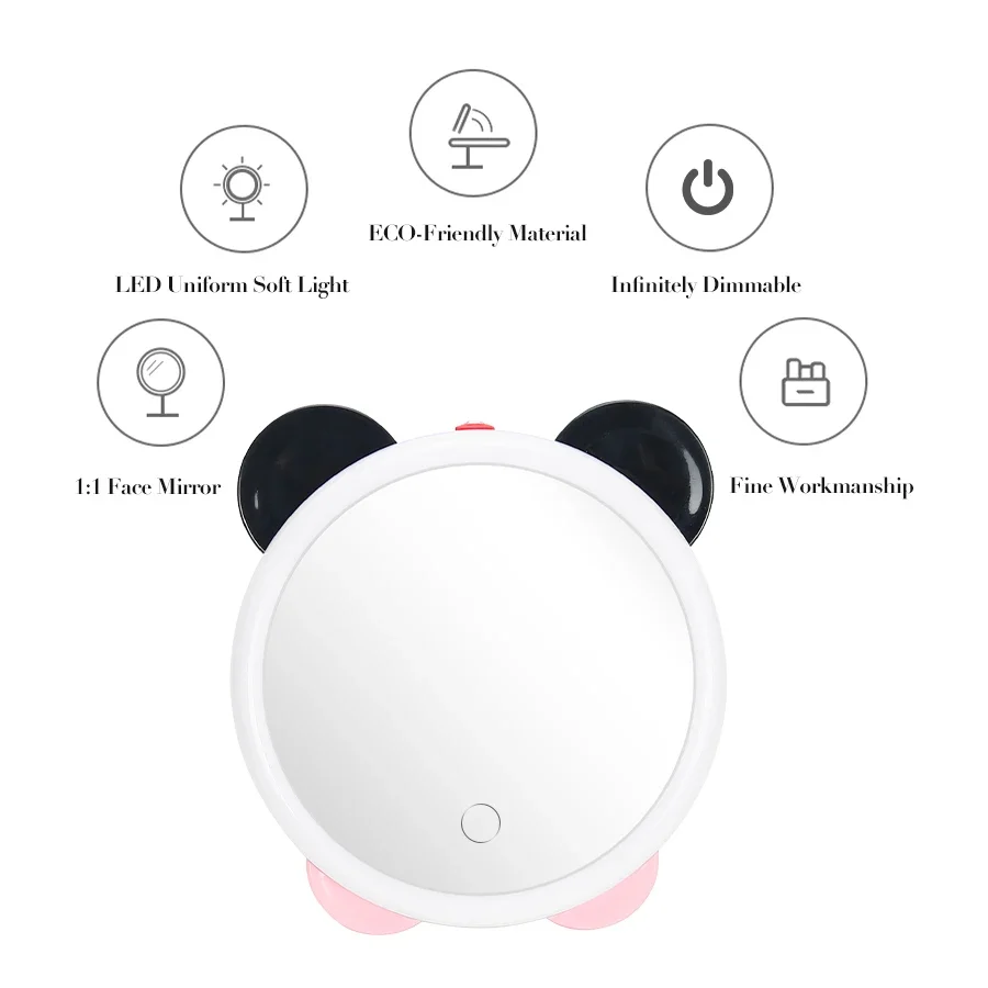 LED Desktop Makeup Mirror Touch Dimming Lighting Makeup Tool Rechargeable 3 Lighting Modes Compact Portable Travel Makeup Mirror