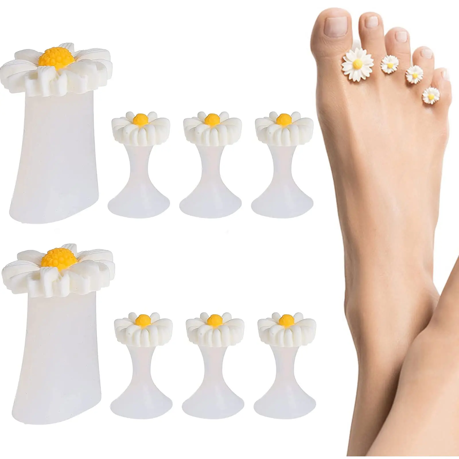 

Daisy Flower Toe Separator 8 PCS Set Silicone Cute Toe Spacers Cushions Reusable Toes Dividers for Nail Art Pedicure Tools