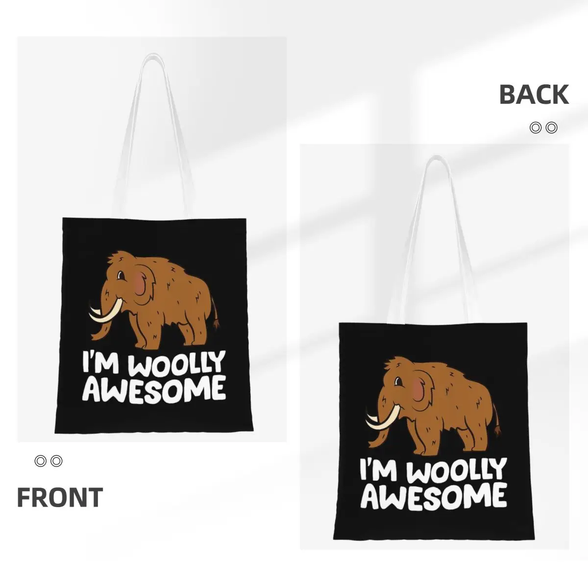 I'm Woolly Awesome Cute Woolly Mammoth Shopping Bags Women Canvas The Tote Bag Foldable Ladies Shoulder Tote Travel Handbag