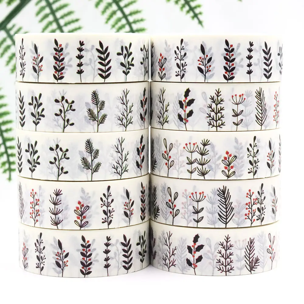 NEW 1PC 15mm x 10m Christmas Flowers Branches Floral Scrapbook Paper Masking Adhesive Washi Tape  stationery