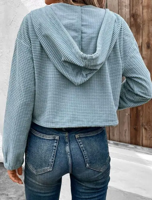 2025 New Casual Lazy Long Sleeved Textured Hooded Solid Color European and American Women's Jacket