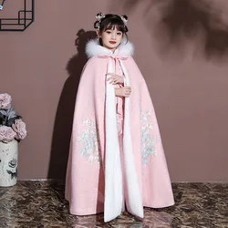 Abbigliamento di capodanno Hanfu trapuntato con cappuccio mantello caldo della ragazza inverno nuovo ricamo addensare mantello bambini cinesi mantello antico bambini