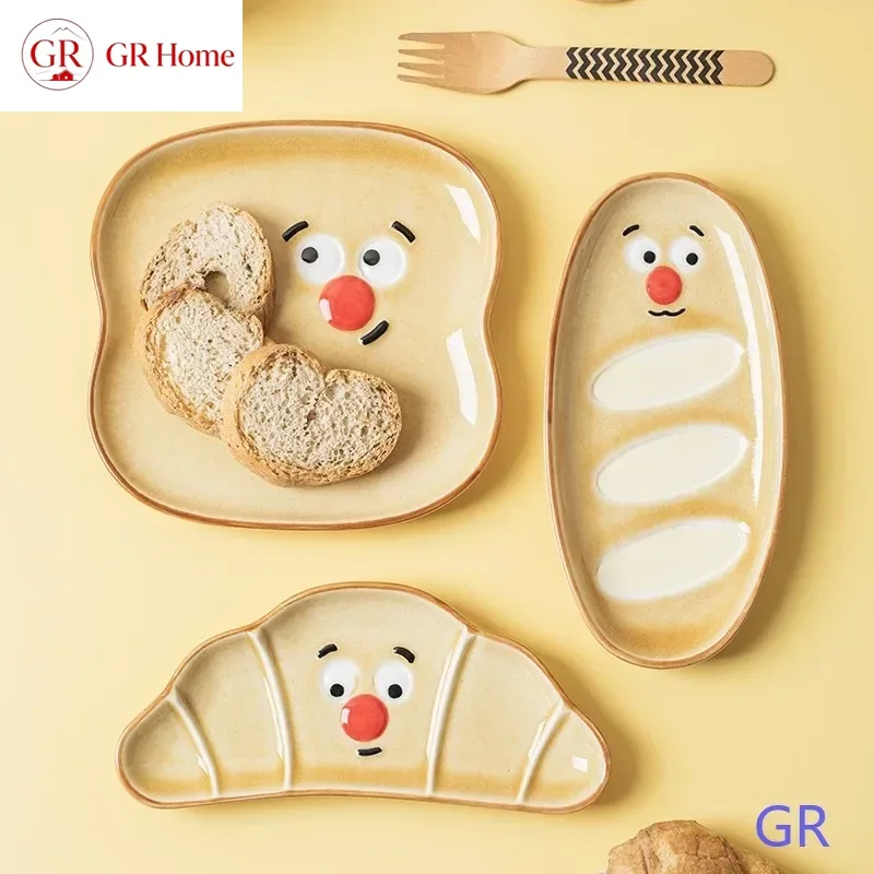Creative Croissant Bread Shape Plate Ceramic Under-glaze Dinner Plate Cute Dessert Breakfast Dish