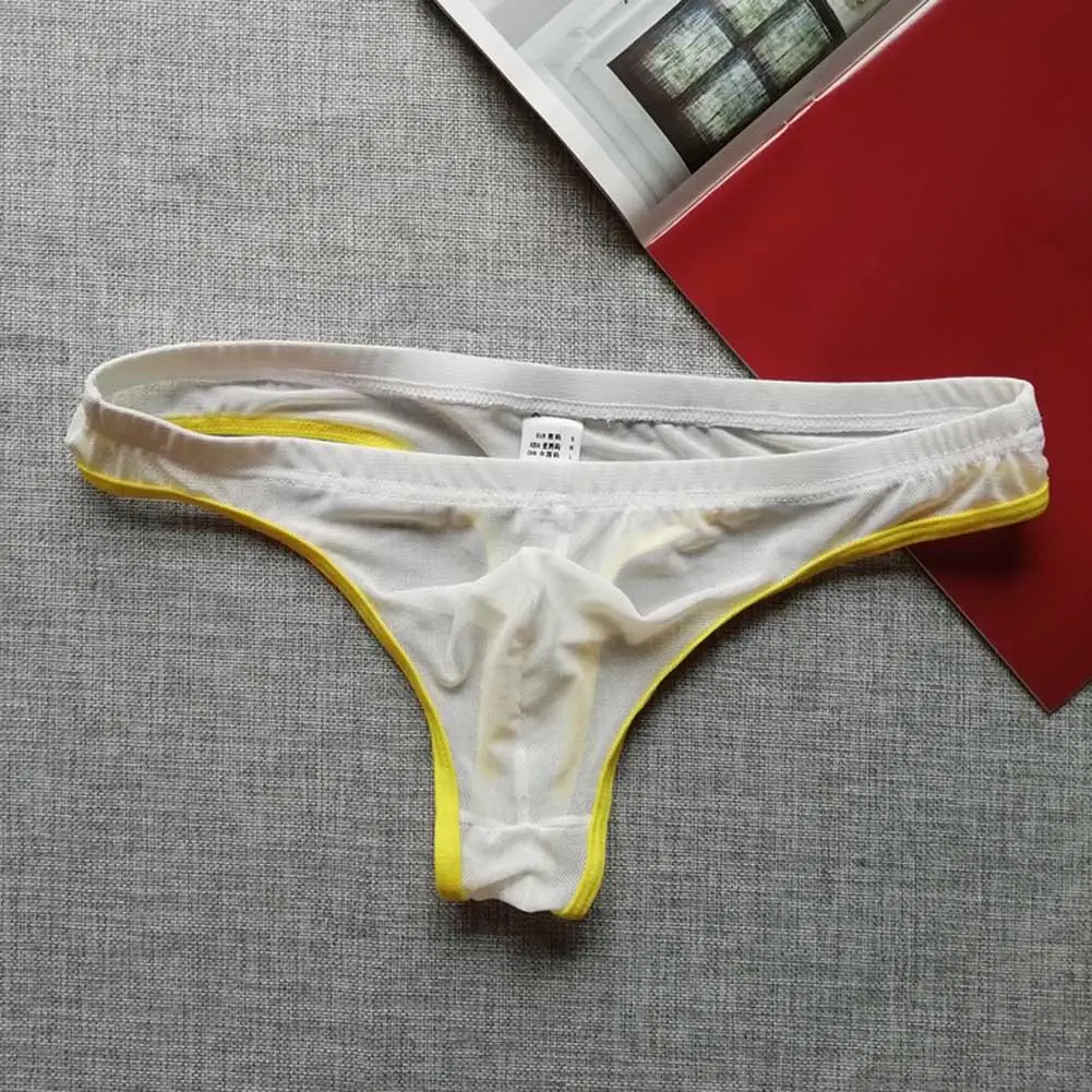 Color Blocking Men Mesh See Through Thin U Pouch Underwear Sexy Hot Panties Thong T-back G-strings Bikini