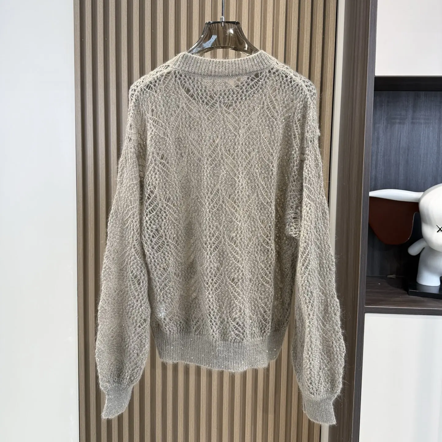 2026 Women's Sequin Crew-Neck Cut-Out Knit Long-Sleeve Top