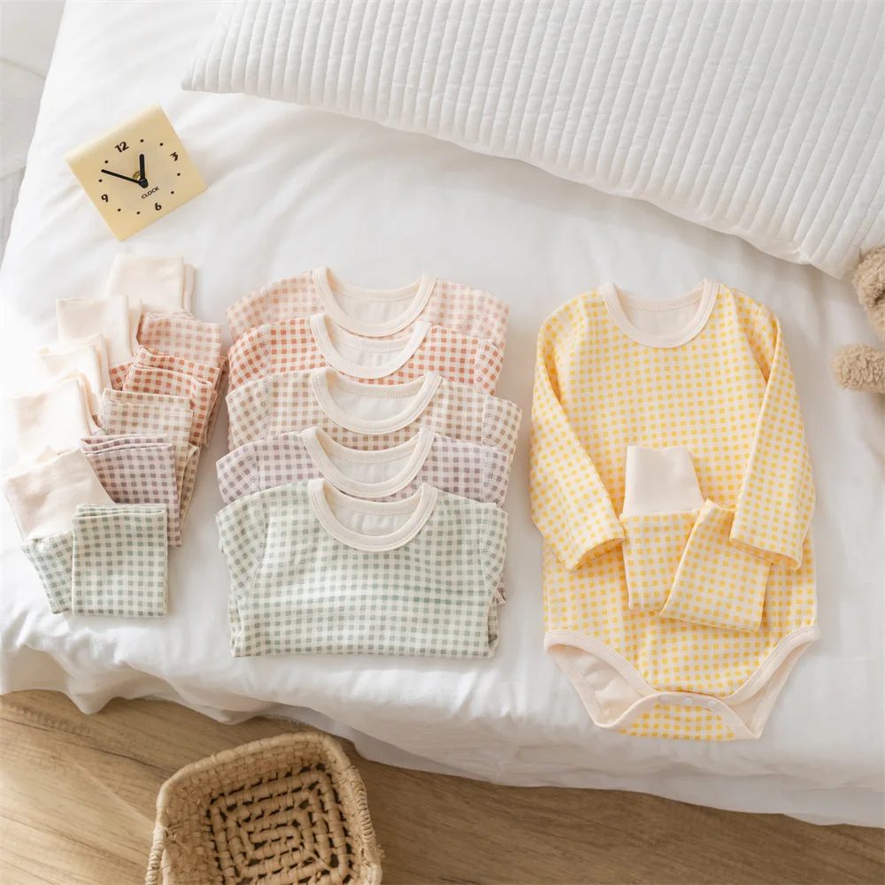 MILANCEL Baby Clothes Pajamas Set 2024 Autumn Toddler Boys Plaid Bodysuit+Pants Underwear 2Pcs Girls Home Wear Suit