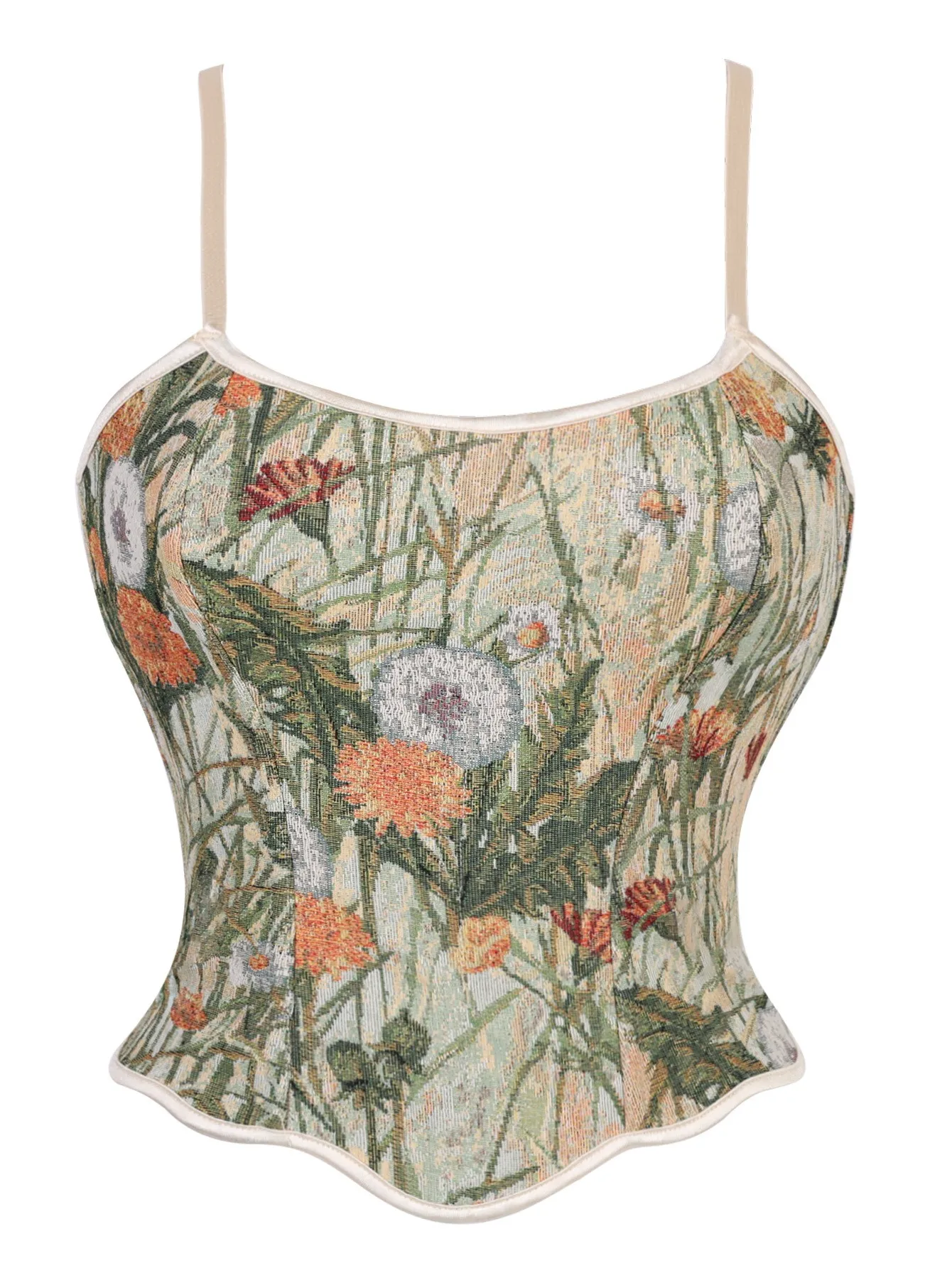 

Свежий и простой пасторальный масляный живопись в стиле ретро с принтом, корсет с двойным плечом для формирования.