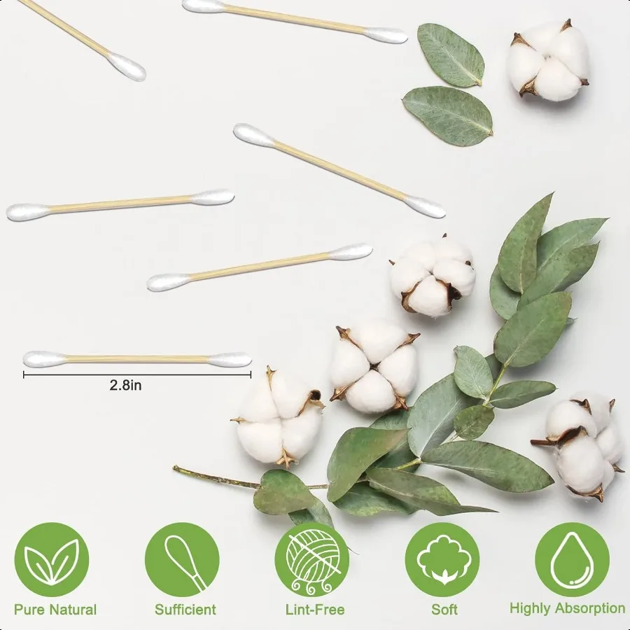 1000 Count Wooden Cotton Swabs Sustainable Bamboo Sticks Soft Tips Natural Organic Cotton Buds for Ear Cleaning Makeup Removal