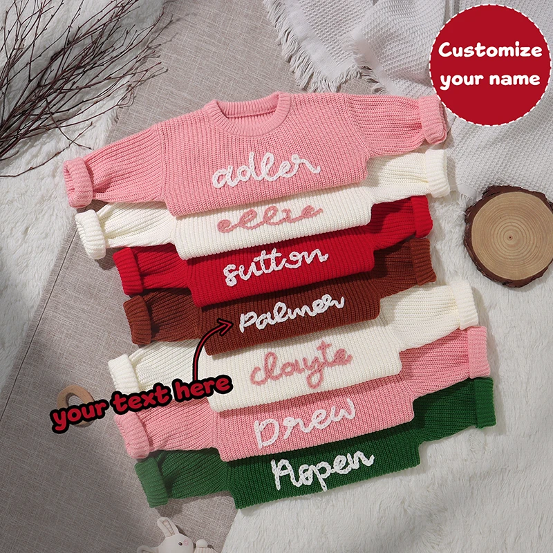 Baby Sweater Customize Exclusive Name Newborn Infant Clothing Embroidered Letter Unique Gift Warm Tops Girl Boy Pullover Knitted