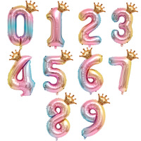 32inch Aluminum Foil Gradient 0-9Number Balloons Crown Balloon Birthday Wedding Party Decoration