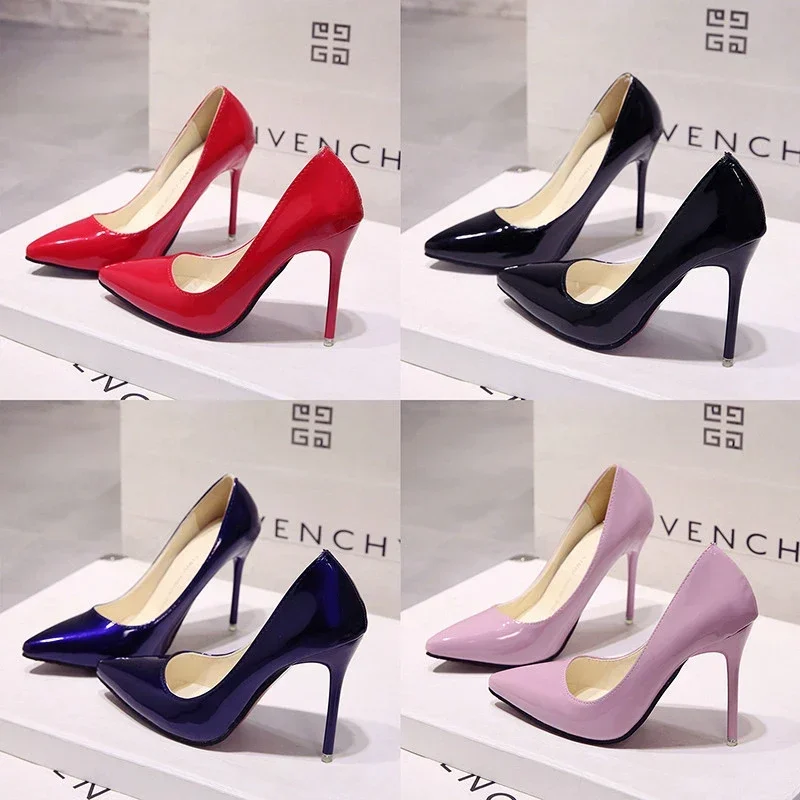 2024 Nude Pumps for Women High Heel Shoes Female Fashion Patent Leather Sexy Pointed Toe Thin Heel Wedding Shoes Women Shoes