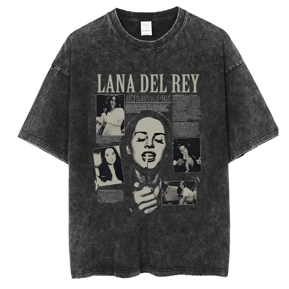 Singer Lana Del Rey Washed T-Shirt Harajuku Men Women Retro Short-Sleeve Fashion T-Shirts Oversized Cotton Tees Streetwear