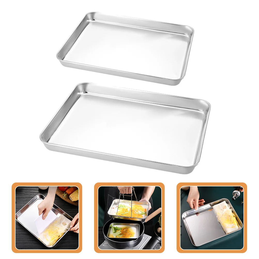 

2 Pcs Stainless Steel Plate Flat-bottom Tray Food Oven Korean BBQ Snack Barbecue