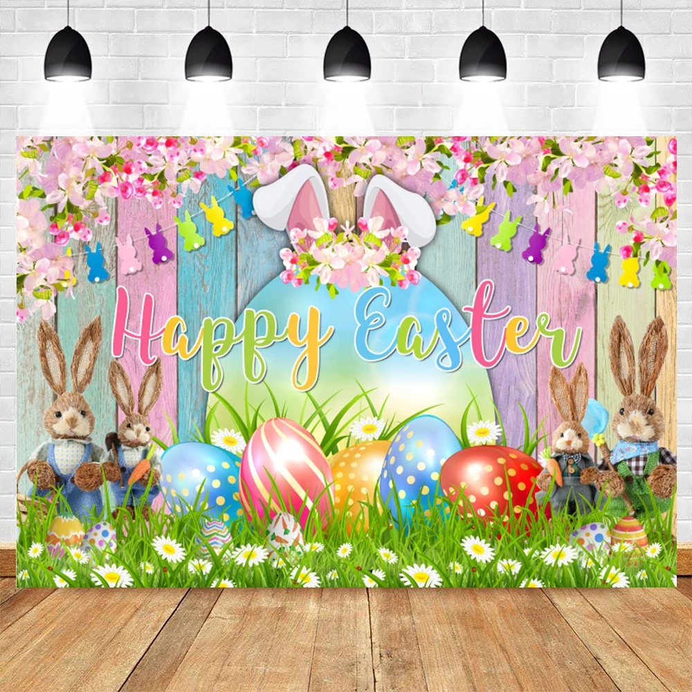 Frohe Ostern Kaninchen Hintergrund Cartoon Hase Frühling Blume Gras Baby Kinder Geburtstag Party Decor Fotografie Hintergrund Fotostudio