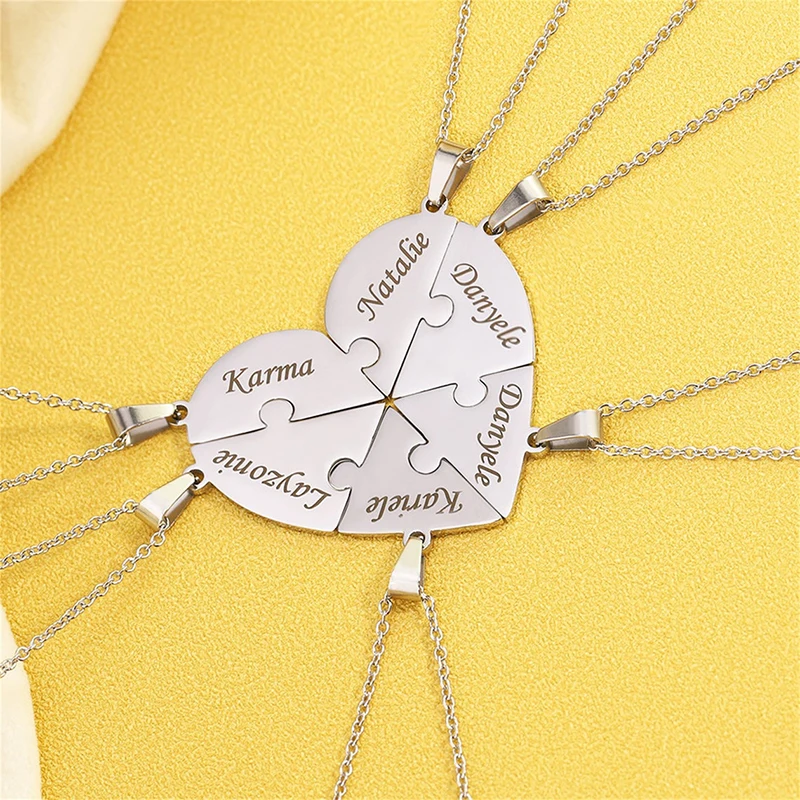 Personalized Heart Puzzle Name Necklace For Women Custom Engraved Family Splicing Love Chain Pendant Friendship BFF Couple Gift