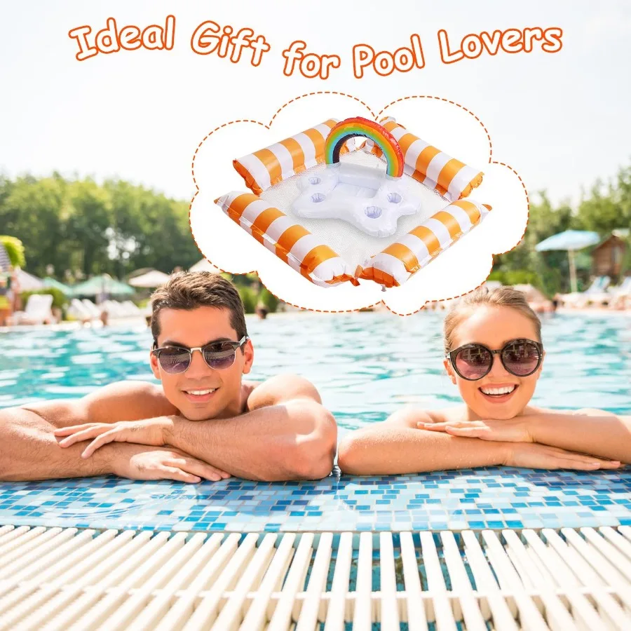 3 pacotes de flutuadores de piscina infláveis para adultos, 1 bebida, lanche, 2 redes de água com travesseiros de alta flutuabilidade, malha de resfriamento