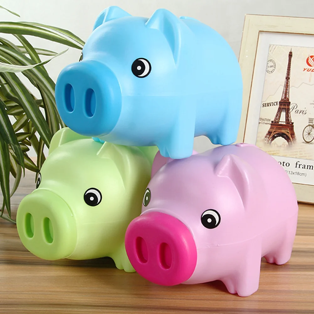 

3Pcs Cartoon Pig Shaped Saving Pots Cartoon Plastic Piggy Bank Household Decoration for (Blue Red Each, Mi